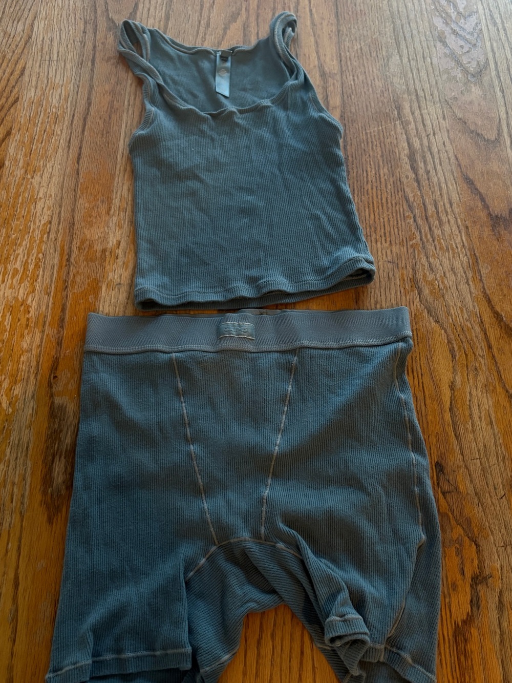 SKIMS Ribbed Tank & Boxer Short Set - Slate Blue
